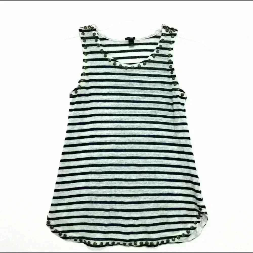 J Crew B/W Striped Linen Tank Top Metal Studs Size L
